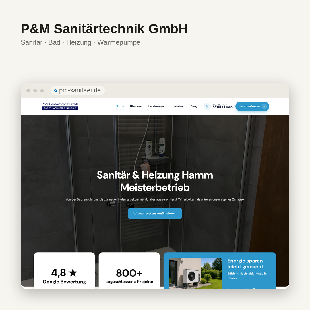 Startseite der Website von P&M Sanitärtechnik GmbH aus Hamm